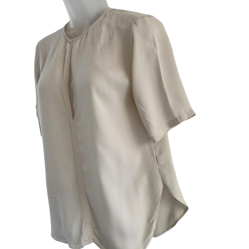 Theory Blouse Womens Small White 100% Silk Classic GGT Split Neck Short Sleeve - Picture 10 of 16